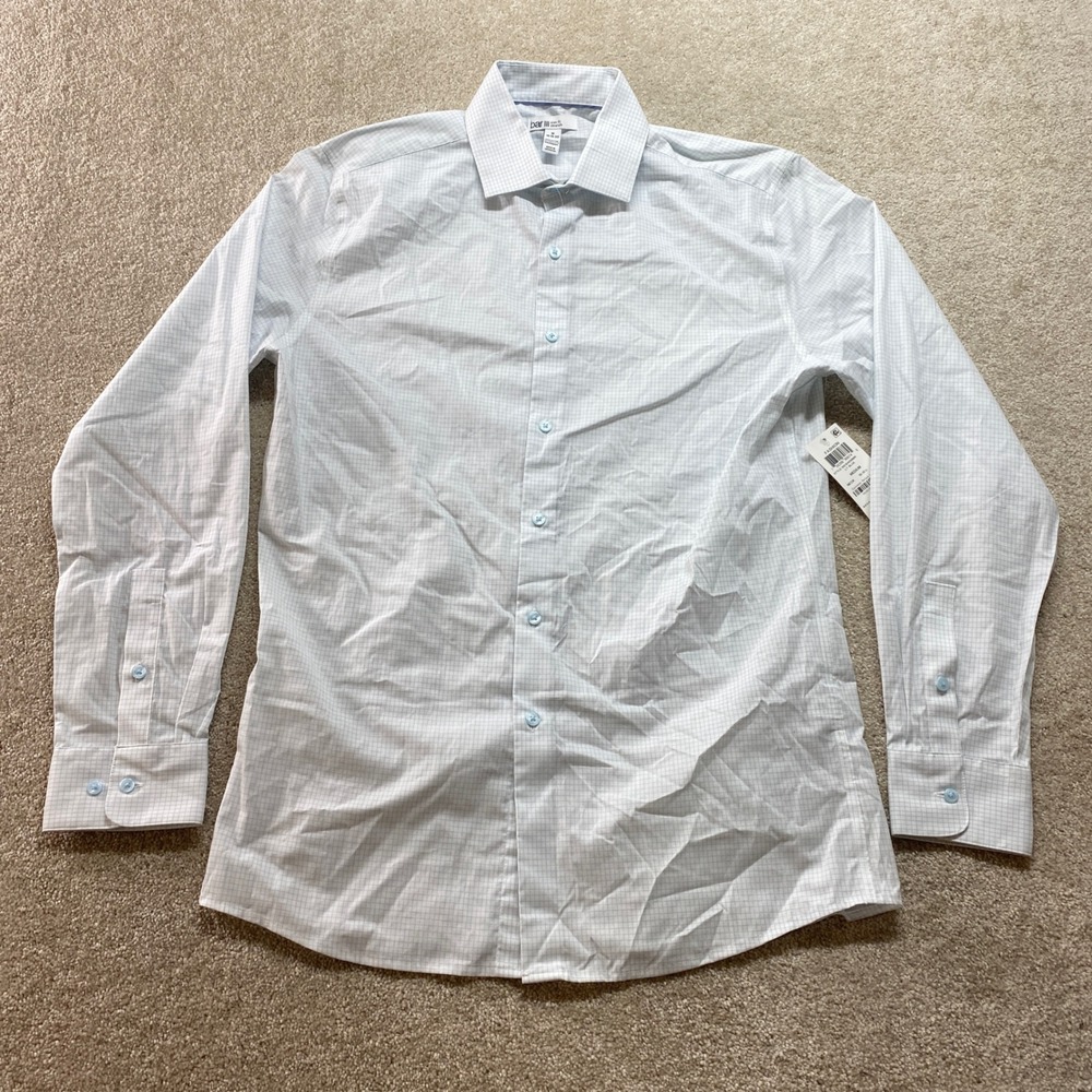 Bar III Shirt Mens Medium Slim Fit Stretch Dress Blue White Check Button Down
